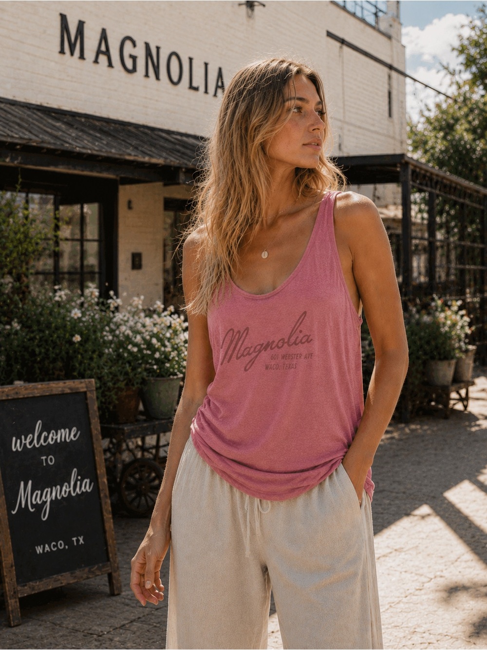 Magnolia Market Waco Texas Pink Tank Top Women’s Graphic Tee Boutique Small